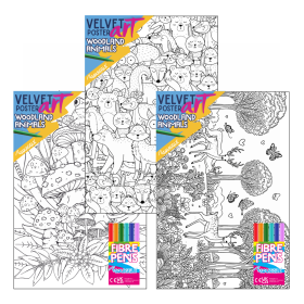 VELVET POSTER ART WITH FIBRE PENS - WOODLAND ANIMALS 