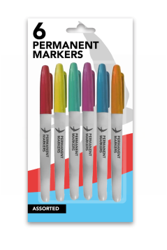 COLOURFUL PERMANENT MARKERS - ASSORTED - PACK OF 6