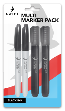 SWIFT MULTI MARKER PACK - PERMANENT MARKER - BLACK INK - ASSORTED - PACK OF 4