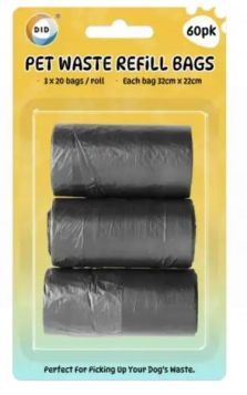 DID Pet Waste Refill Bags - Pack of 3x20 (60 units) - Black 