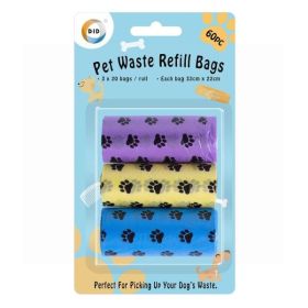 DID Pet Waste Refill Bags - Assorted Colours - Pack of 3 x 20