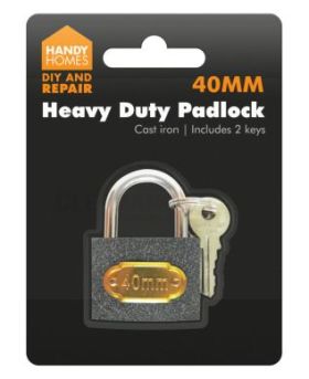 Large Size Heavy Duty Cast Iron Padlocks Including 2 Keys - 40mm