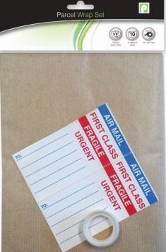 Brown Parcel Wrap With Adhesive Labels And Sellotape - 70Cm X 90Cm