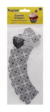 PARTY CRAFT CUPCAKE WRAPPERS DAMASK BLACK