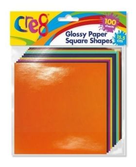 Cre8 Glossy Paper Square Shapes - 15.5cm - Assorted Colours - Pack of 100