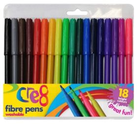 Colouring Fibre Felt Tip Pens - Pack Of 18