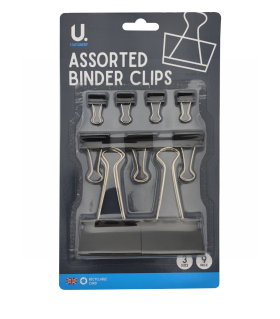 U STATIONERY BINDER CLIPS - ASSORTED SIZES - PACK OF 9