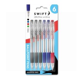 SWIFT Retractable Ballpoint Pens - Assorted Pens - Pack of 6