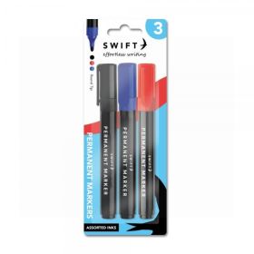 Swift Permanent Marker Pens - Assorted Colours - Pack of 3