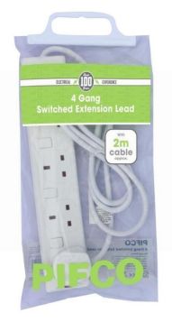 Pifco 4 Gang Switched Extension Lead With Plug - 2 Metres