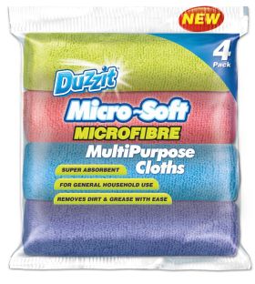 151 Duzzit Micro-Soft Microfibre Multi-Purpose Clothes for General Household Use - 29 x 29cm - Assorted Colours - Pack of 4