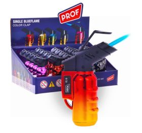Prof Angled Jet Clap Anodized Single Blue Flame Lighter - Assorted Colours