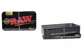 Raw Natural Unrefined Rolling Papers Printed Tobacco Storage Tin - Black