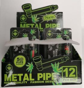 5 Piece Reggae Jamaica Small Metal Tobacco Pipe Screens And High Grad & Brass Pipe - 7cm -Assorted Colours 