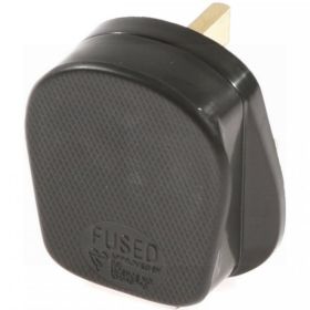 13 Amp 3 Pin Fused Rubber Heavy Duty Plug - Black 