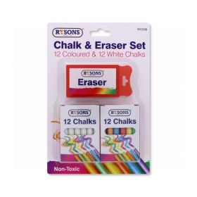 CHALK AND ERASER SET - ASSORTED - PACK OF 12