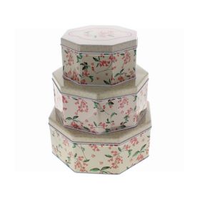 CAKE TIN STORAGE BOX - PINK FLORAL DESIGN - PACK OF 3