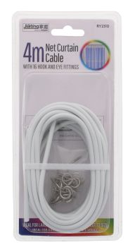 RYSONS CURTAIN WIRE 4M WITH 16 HOOKS & EYE FITTING