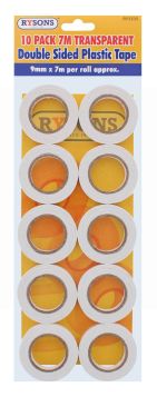 RYSONS TRANSPARENT DOUBLE SIDED PLASTIC TAPE 7M 10 PACK