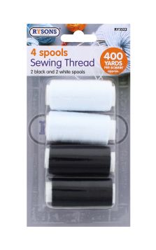 RYSONS SEWING THREAD BLACK & WHITE 4 PC