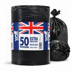 Wolf Extra Heavy Duty Bin Bags 50 pack - 21 Micron - 83cm x 70cm