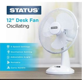 Status 12" Oscillating Desk Fan - White