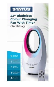 Status Bladeless Colour Changing Fan With Timer - White - 22"