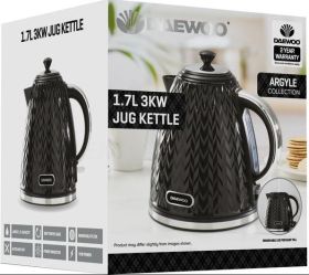 Daewoo 3000W Argyle Jug Kettle - Black - 1.7L - 21.5 x 20 x 23cm