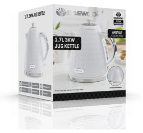 Daewoo 3000W Argyle Jug Kettle - White - 1.7L - 21.5 x 20 x 23cm