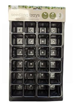 Garden Patch Seeding Trays with 24 Individual Cells - Black - 38 x 22 x 5cm - Pack of 3