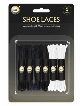 DID Shoe Laces - Pack of 6 Pairs - Assorted Colours
