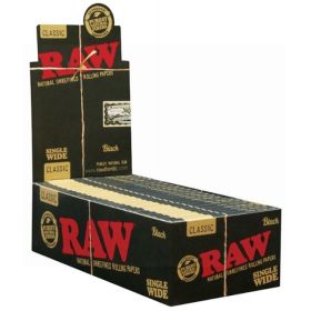 Raw Classic Natural Unrefined Rolling Papers - Single Wide - Black - Pack Of 50