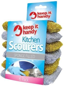 Sponge Filled Washing Up Scourers - Pack of 6