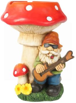 Huge Smoking & Singing Gnome Mushroom Standing Ashtray - 48.5cm