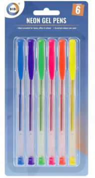 DID Neon Gel Pens - Assorted Colours - Pack of 6