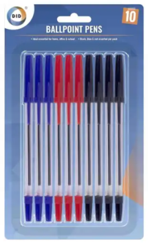 DID Ballpoint Pens - Assorted Colours - Pack of 10
