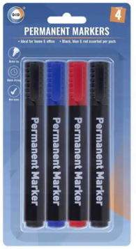 DID Permanent Markers - Assorted - Pack of 4
