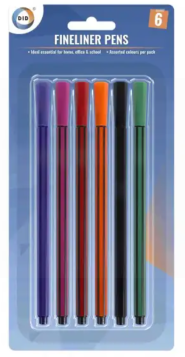 DID Fineliner Pens - Assorted - Pack of 6