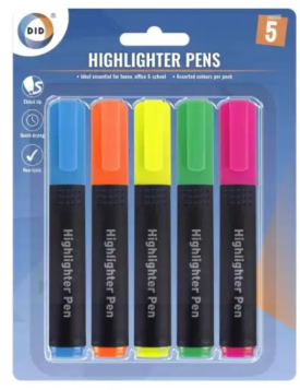 DID Highlighter Pens - Assorted - Pack of 5