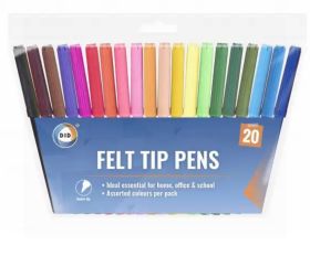 DID Felt Tip Pens - Assorted Colours - Pack of 20