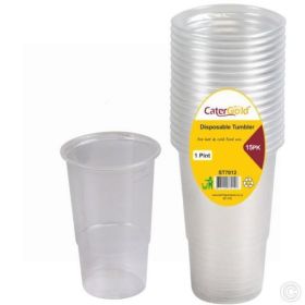 CaterGold Plastic Cup Disposable Tumblers - 1 Pint - Pack of 15