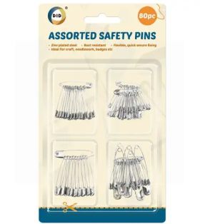 DID Safety Pins - Assorted Silver - Pack of 80