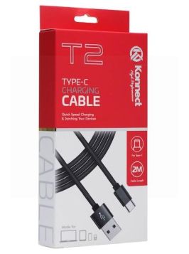 Konnect High Performance T2 Quick Speed Type-C Charging Cable for Samsung/Huawei - Black - 2m 