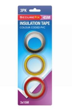 SecureFix Colour Coded PVC Insulation Tape - 10m - Pack of 3