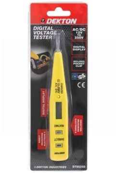 Dekton Digital Voltage Tester with Digital Display & Pocket Clip - Yellow