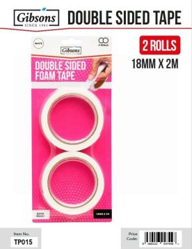 Gibsons High Strength Super Sticky Adhesive Double Sided White Foam Tape for Domestic & Commercial Use - 18mm x 2m - Pack of 2