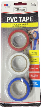 Gibsons Coloured PVC Tape 15MM x 8M 3 pack