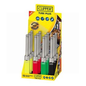 Clipper Tube Plus Multipurpose Lighters - Solid Colours - Pack of 12