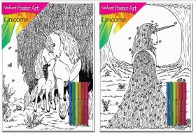 Velvet Poster Art with Assorted Coloured Pens - Unicorns - 38 x 25cm
