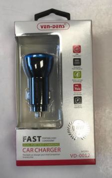 Ven-Dens Dual Port Fast Charging Universal Car Charger - Black - 18W 